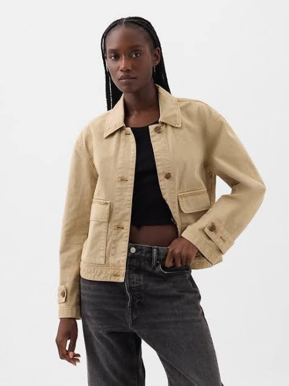GAP Khaki Utility Work Jacket with Flap Pockets